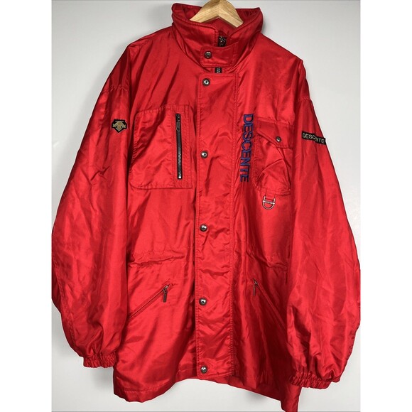 Vintage 90s Descente Oversized Ski Shell Jacket Red Missing Sz Tag Fits XL/2XL - Picture 1 of 16